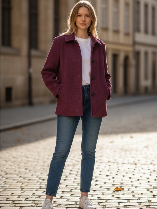 Lands' End Jackets & Blazers - Land’s End Women's Purple Bouclé Button Jacket - Modern Casual Coat